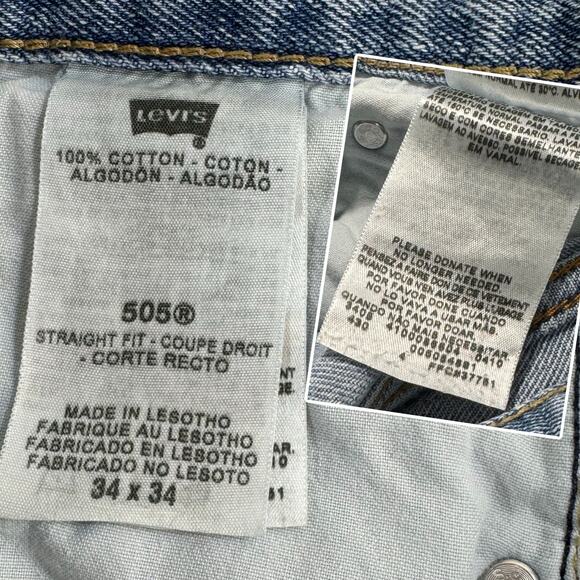 Levis 505 Regular Straight Jeans Wallet Fade Light Stonewash 34x34 Cotton Retro - Picture 8 of 14